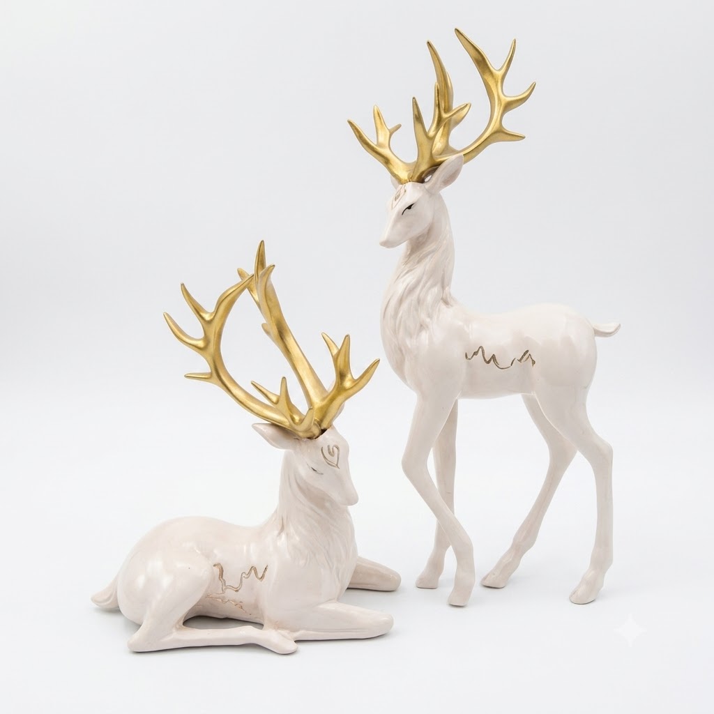 Deer Statue White and gold (Pair)