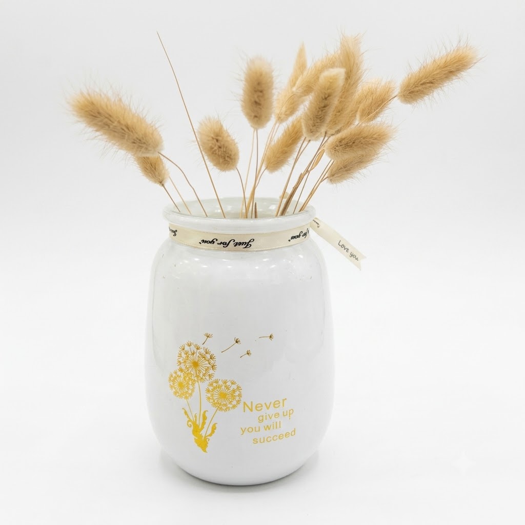 White Vase with fluffy bunny tails