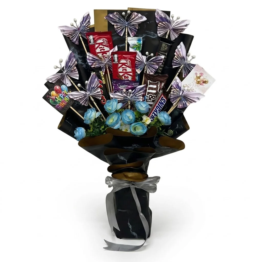 Chocolate Bouquet with Flower and Currency Notes