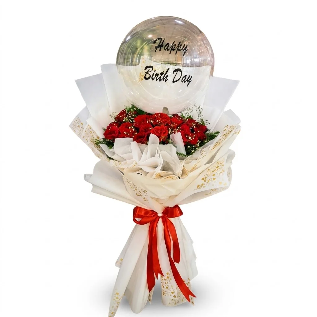 Bobo Balloon with Red Flowers 