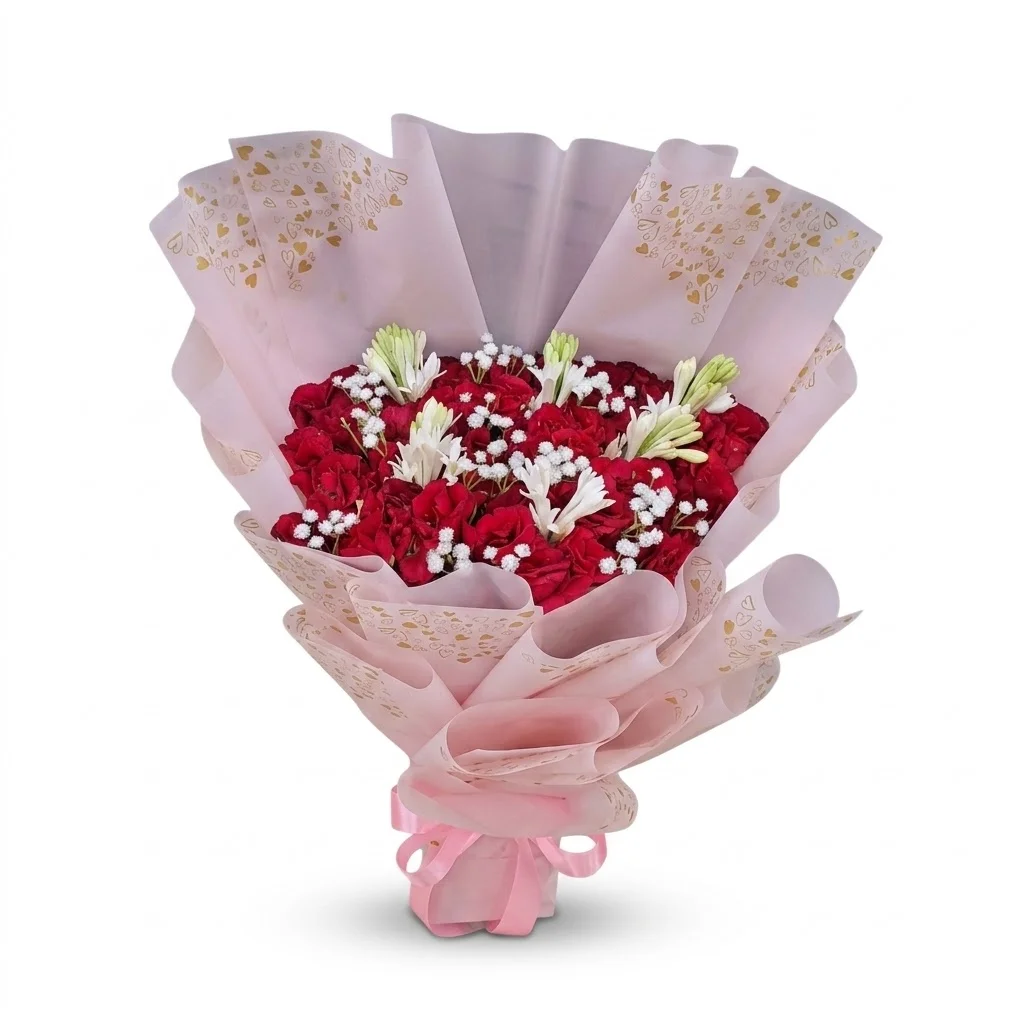 Small Red Flowers Bouquet - Tube Rose, Baby's Breath