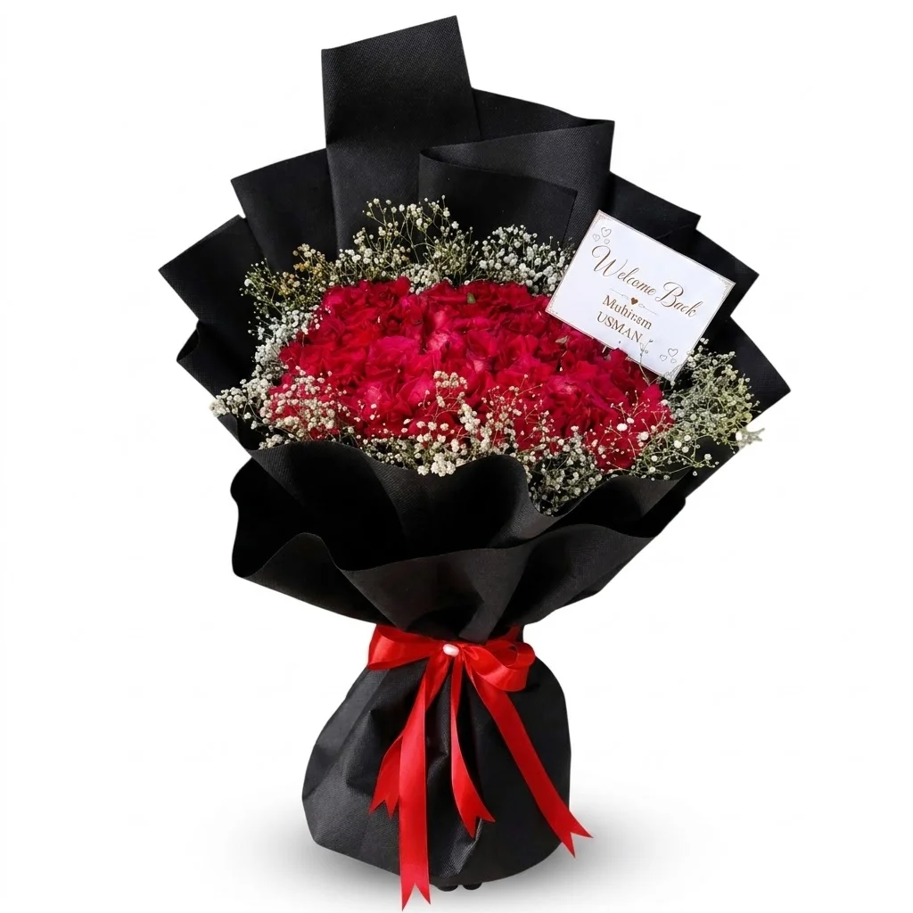 Red Flower - With Baby Breath & Black Paper