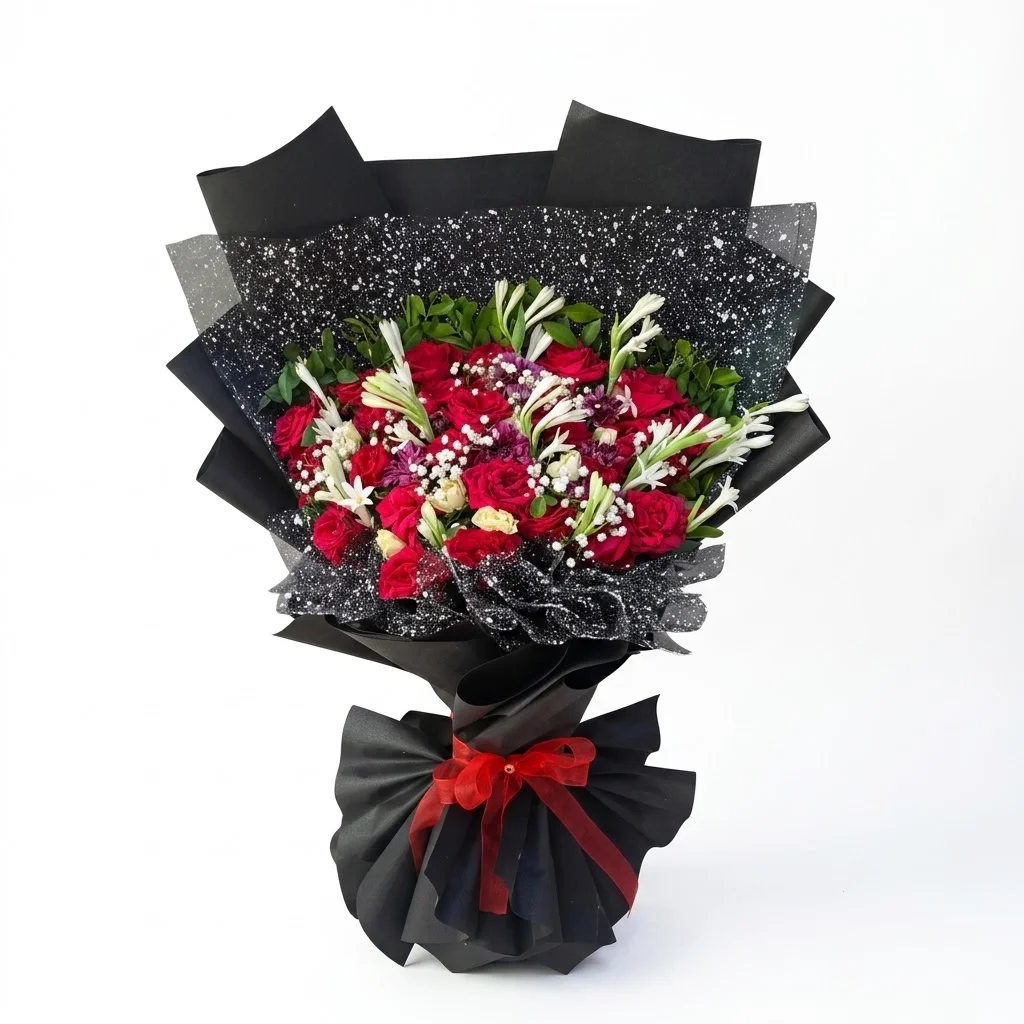 Bouquet - Red flower, Tube Rose & Baby's Breath