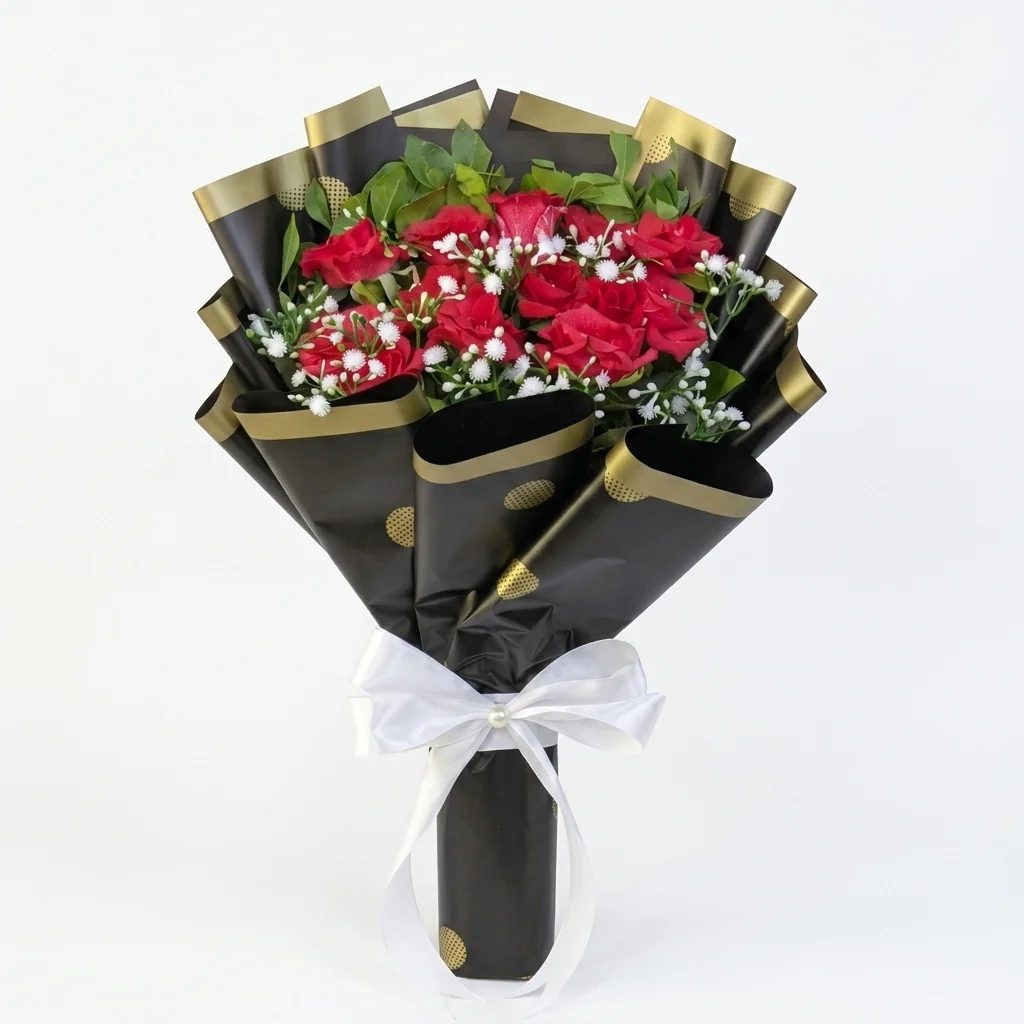Bouquet with Red Roses and Baby's Breath