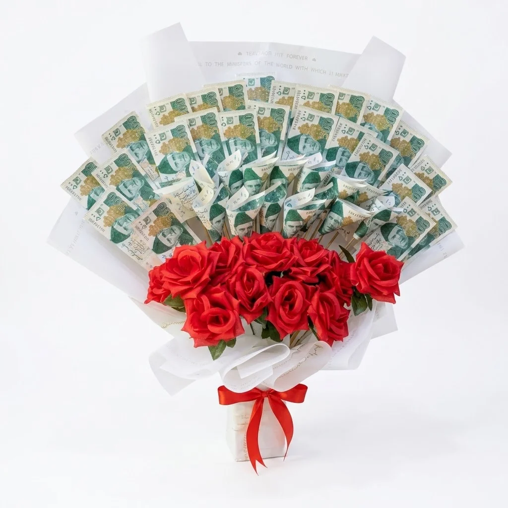Currency Bouquet with Fresh Flowers