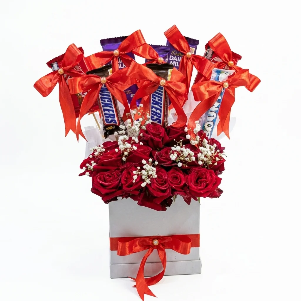 Snack Bouquet with flowers - Box