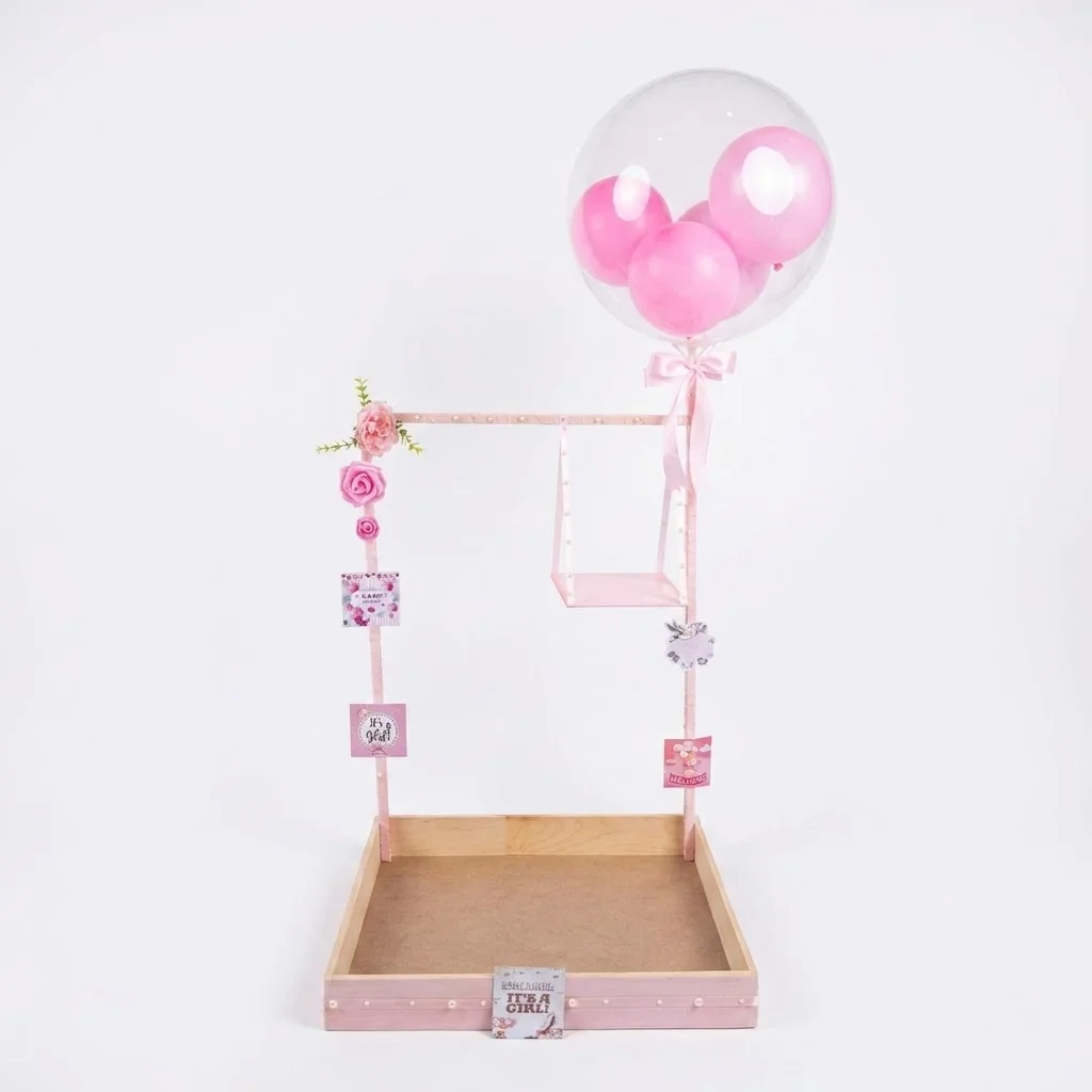 Wooden Baby Girl Basket with Hanging swing